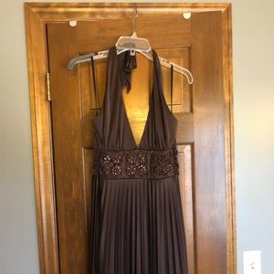 Betsy & Adam Halter Chocolate Brown Evening Gown